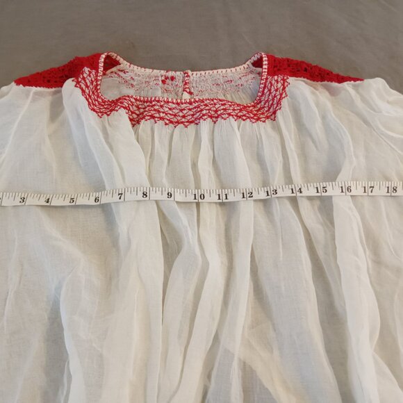 Antique Vintage 1920s Embroidered Romanian Peasant Blouse w/Waist Tie Size S/M - Picture 5 of 7